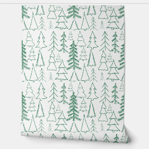  Green White Festive Christmas Tree Peel and Stick Wallpaper