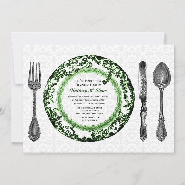 Green White Fine Dining Dinner Party Invitation (Front)