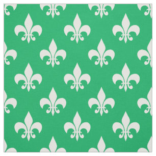 Green White Fleur-de-lis Textile Fabric