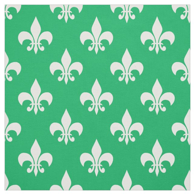 Green White Fleur-de-lis Textile Fabric (Swatch)