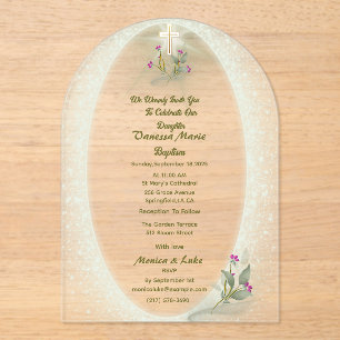 Green&White floral Baptism Acrylic invitation