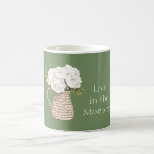 Green White Floral Basket Weave Vase Coffee Mug