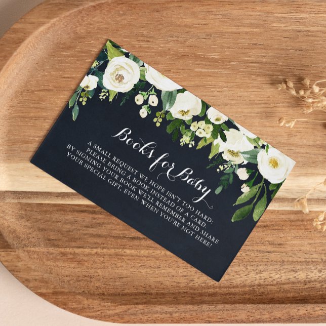 Green White Floral Blue Baby Shower Book Request  Enclosure Card (Creator Uploaded)