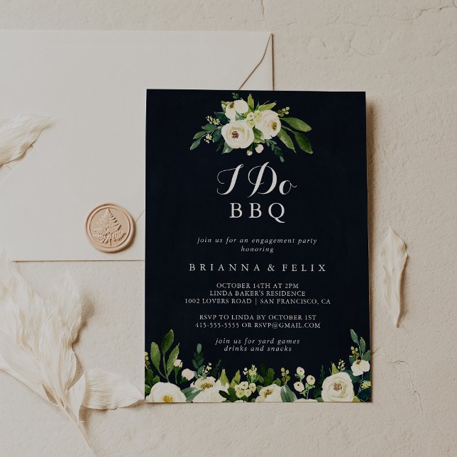 Green White Floral Blue I Do BBQ Engagement Party  Invitation (Creator Uploaded)