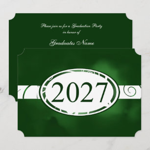 Green & White Floral Button 2027 Graduation Party Invitation