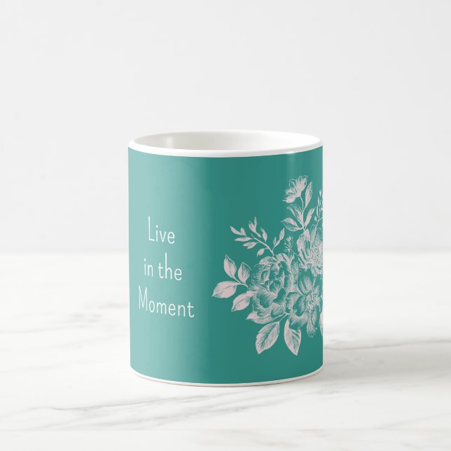 Green White Floral Coffee Mug (Center)