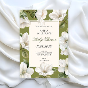 Green white Floral elegant baby shower Invitation