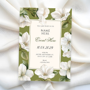 Green white Floral elegant Invitation