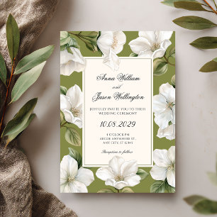 Green white Floral elegant wedding Invitation
