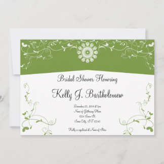 Green White Floral Flourish Bridal Shower Invitation