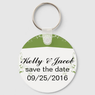 Green White Floral Flourish Bridal Shower Key Ring