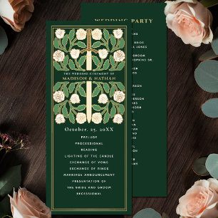 Green White Floral Gold Sword Royal Wedding Programme