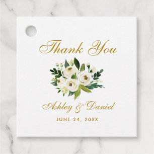 Green White Floral Gold Wedding Thank You Favour Tags