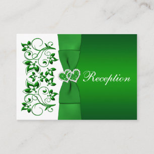 Green, White Floral, Hearts Wedding Reception Card