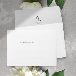 Green & White Floral Monogram Wedding Envelope