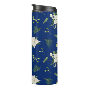 Green White Floral Pattern on Navy Thermal Tumbler