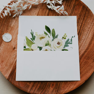 Green White Floral Royal Blue Self-Addressed RSVP  Envelope