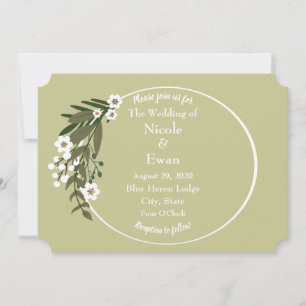 Green & White Floral Rustic Country or Boho Invitation