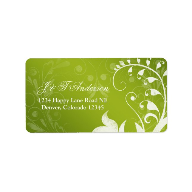 Green White Floral Wedding Address Label (Front)