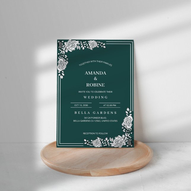 Green & White Floral Wedding Invitation (Creator Uploaded)