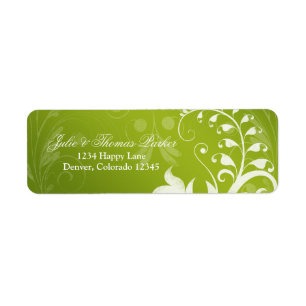 Green White Floral Wedding Return Address Label