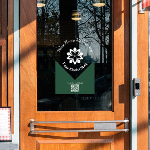 🌸Green & White Florist, Custom Cling Vinyl Sign