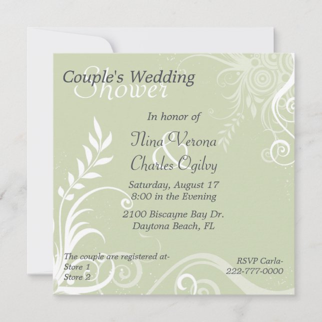 Green & White Flourish Couple's Wedding Shower Invitation (Front)