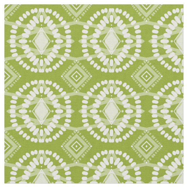 Green & White Flow Geometric Pattern Fabric (Close Up)