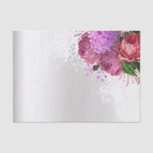 Green White Flower Pink Peony Grey Silver Floral Tissue Paper