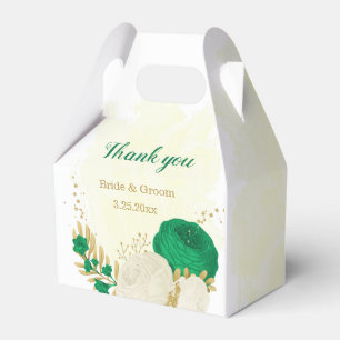 green white flowers gold botanical wedding favour box