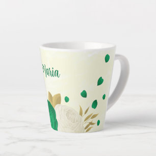 green white flowers gold botanical wedding latte mug