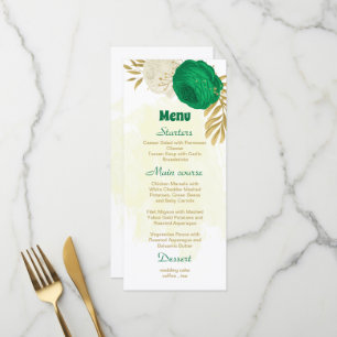 green white flowers gold botanical wedding menu
