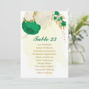 green & white flowers gold seating chart card