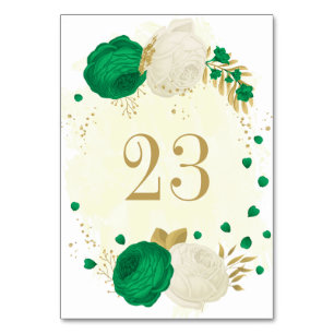 green & white flowers gold wedding table number