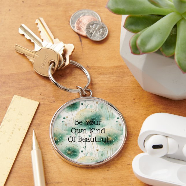 Green White Flowers Key Ring (Desk)