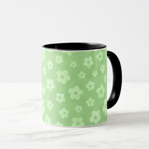 Green & white flowers tea cup with black handle