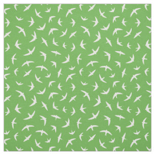 Green White Flying Swallows and Swifts Fabric