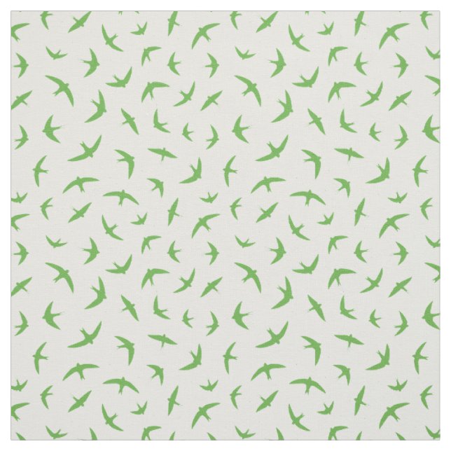 Green White Flying Swallows and Swifts Pattern Fabric (Swatch)