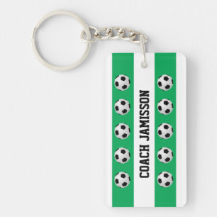 Green & White, for Soccer Coach, Player Key Ring