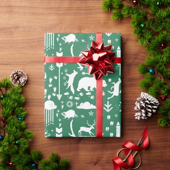 Green & White Forest Animal Tracks Arrows Wrapping Paper (Holiday Gift)