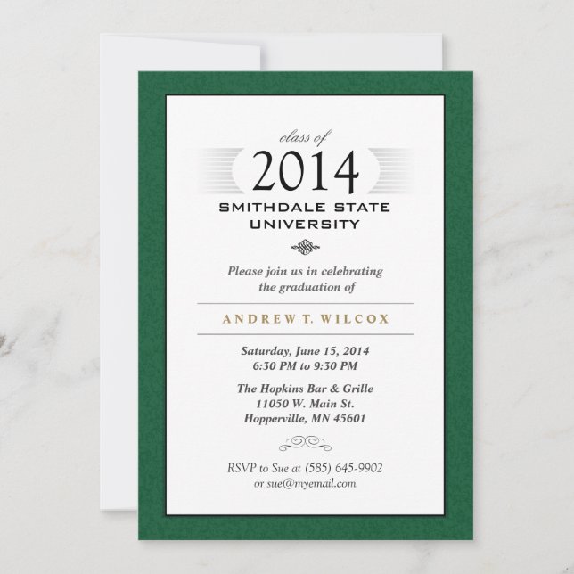 Green & White Formal Graduation Invitation (Front)