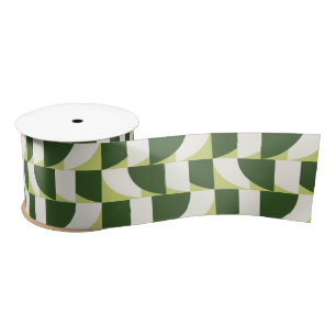 Green White Geometric Abstract Satin Ribbon