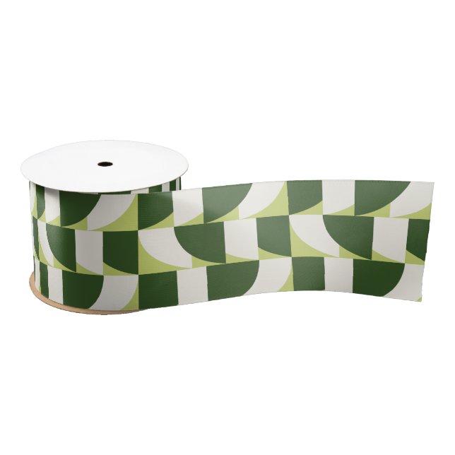Green White Geometric Abstract  Satin Ribbon (Spool)