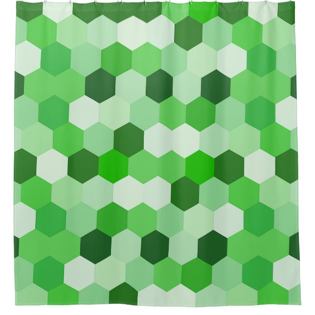 Green White Geometric Hexagon  Shower Curtain (Front)