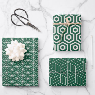 Green + White Geometric Pattern    Wrapping Paper Sheet