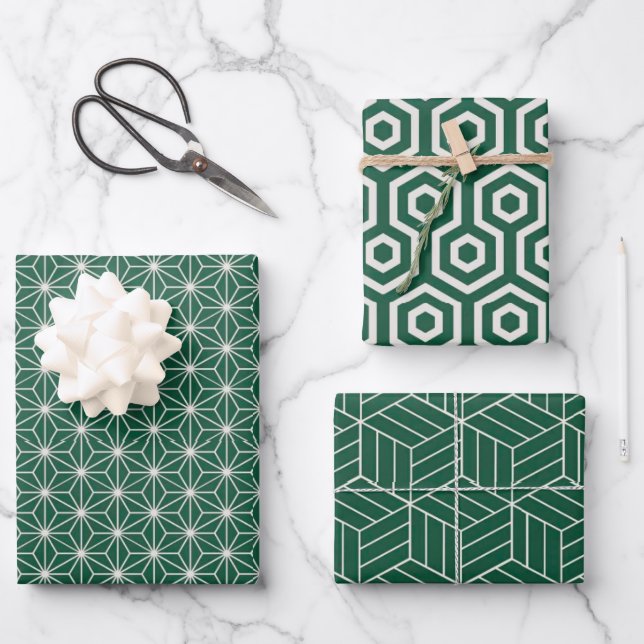 Green + White Geometric Pattern |  Wrapping Paper Sheet (Front)