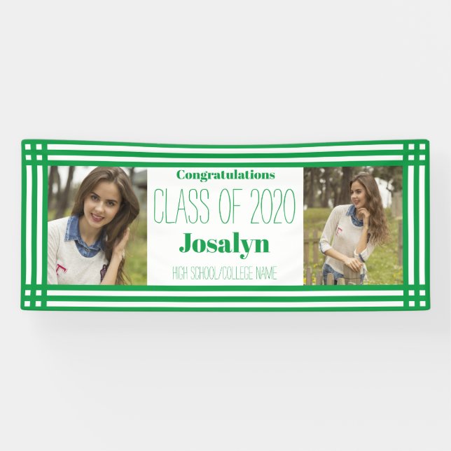 Green White Geometric Two Photos Graduation Banner (Horizontal)