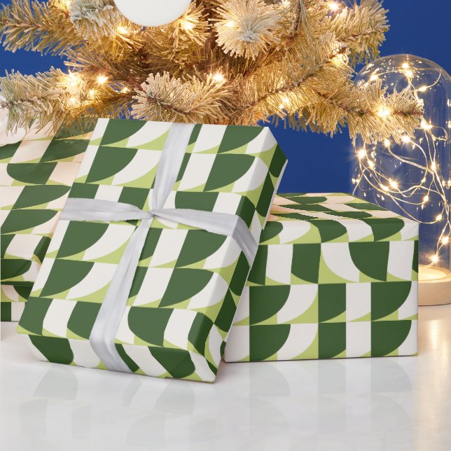 Green White Geometric  Wrapping Paper (Holidays)