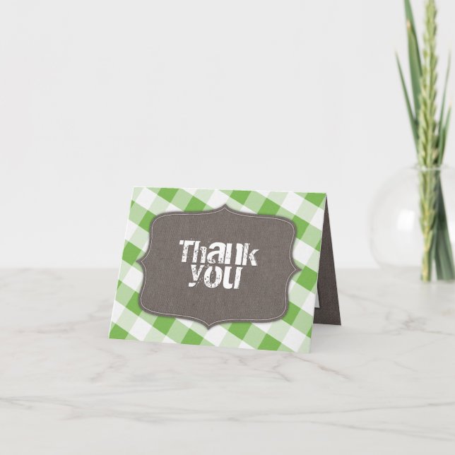 Green & White Gingham Canvas Thank You Cards (Front)