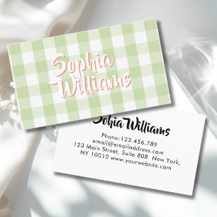 Green White Gingham Chequered Business Card